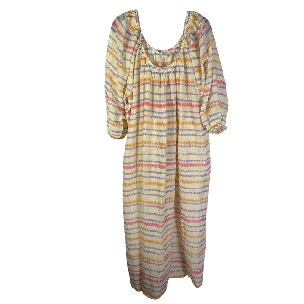 Boho Stripe Peasant Maxi Dress - Yellow Multicolor